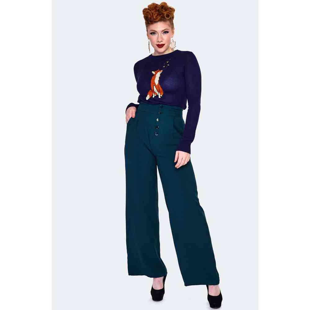 Voodoo Vixen - Fox Embroidered Knitted Sweater - Blue